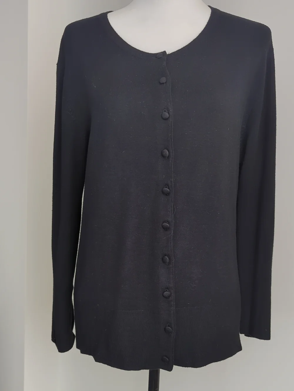 Audrey & Grace Black Crewneck Button Front Cardigan Sweater LARGE